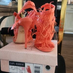 Cape Robbin Vibrant Orange Feathered Heels
